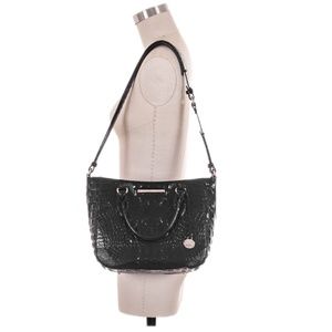 100% Authentic Brahmin Lena Satchel Croc Embossed Black Leather Bag Used